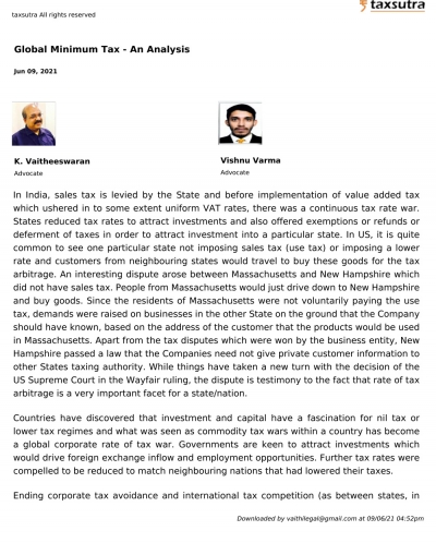 K.Vaitheeswaran - Global Minimum Tax - An Analysis